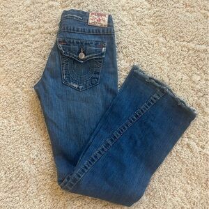 True Religion Distressed Blue Flare Jeans size 28